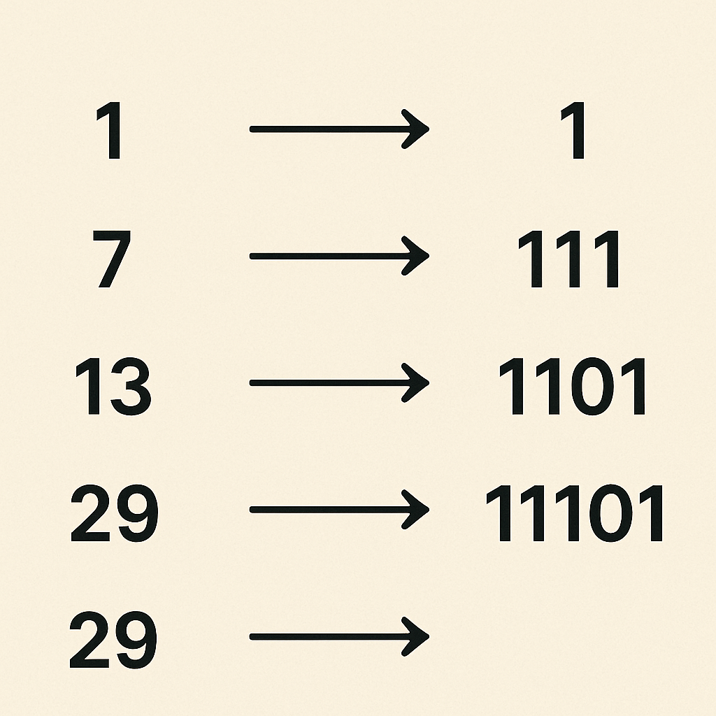 Visualisering av hvordan tall blir til binære sifre
