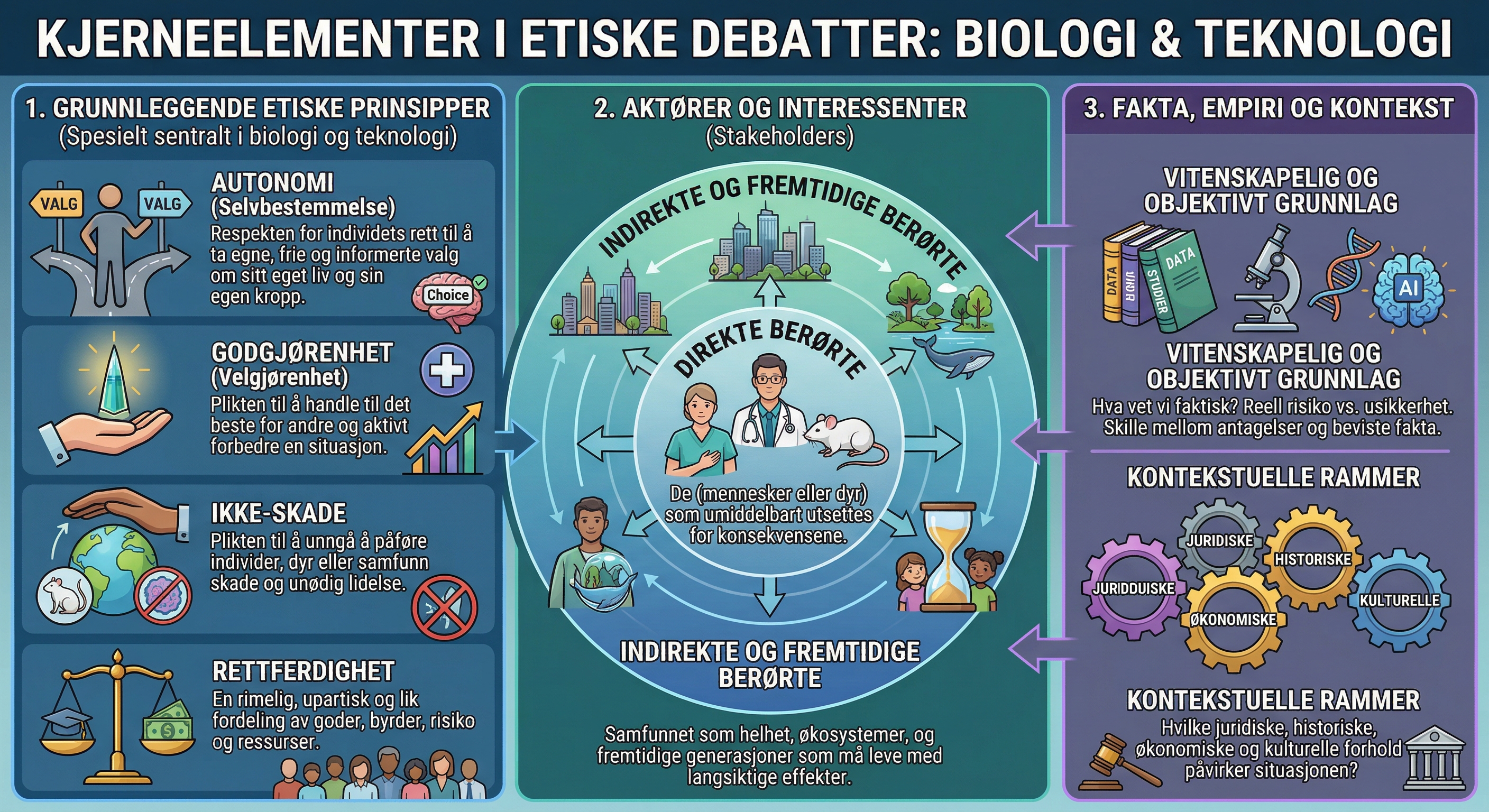 Modell med kjerneelementer for etisk debatt rundt teknologi