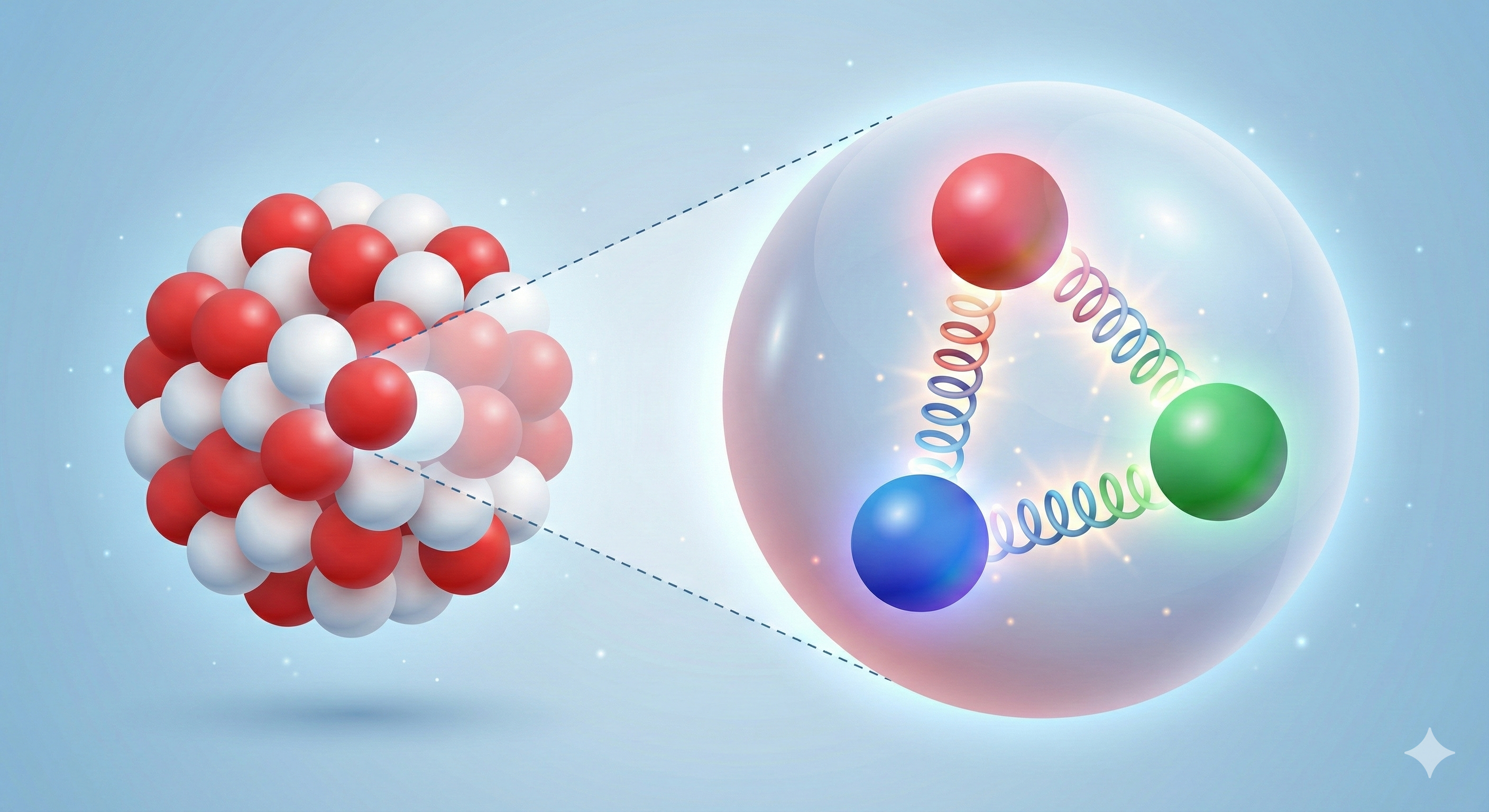 Illustrasjon av protoner, kvarker og gluoner